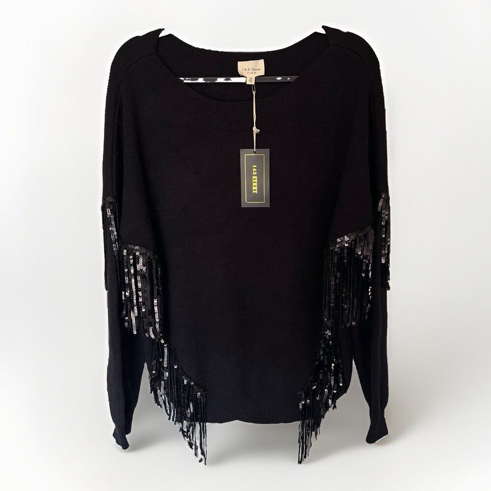 134 Story women's sequin fringe sweater western boho ranch rodeo size 2x